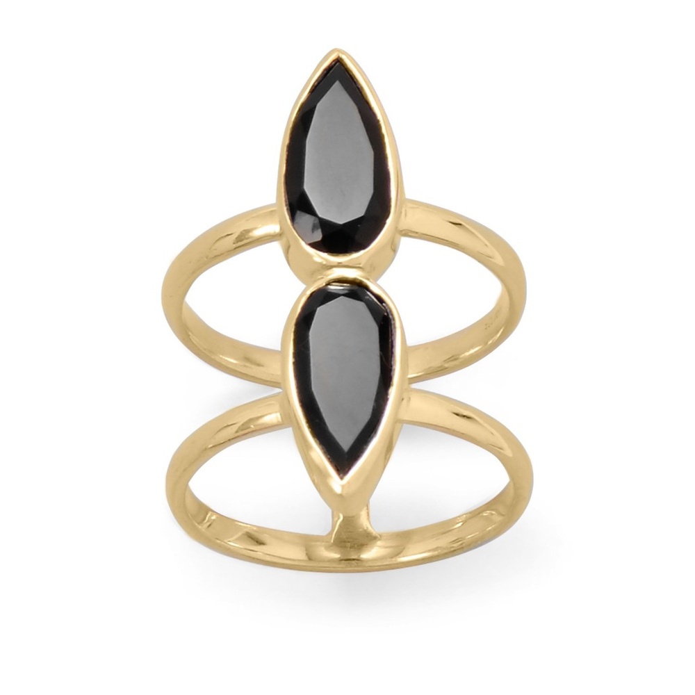 New! Double Pear Shaped Black Onyx Ring